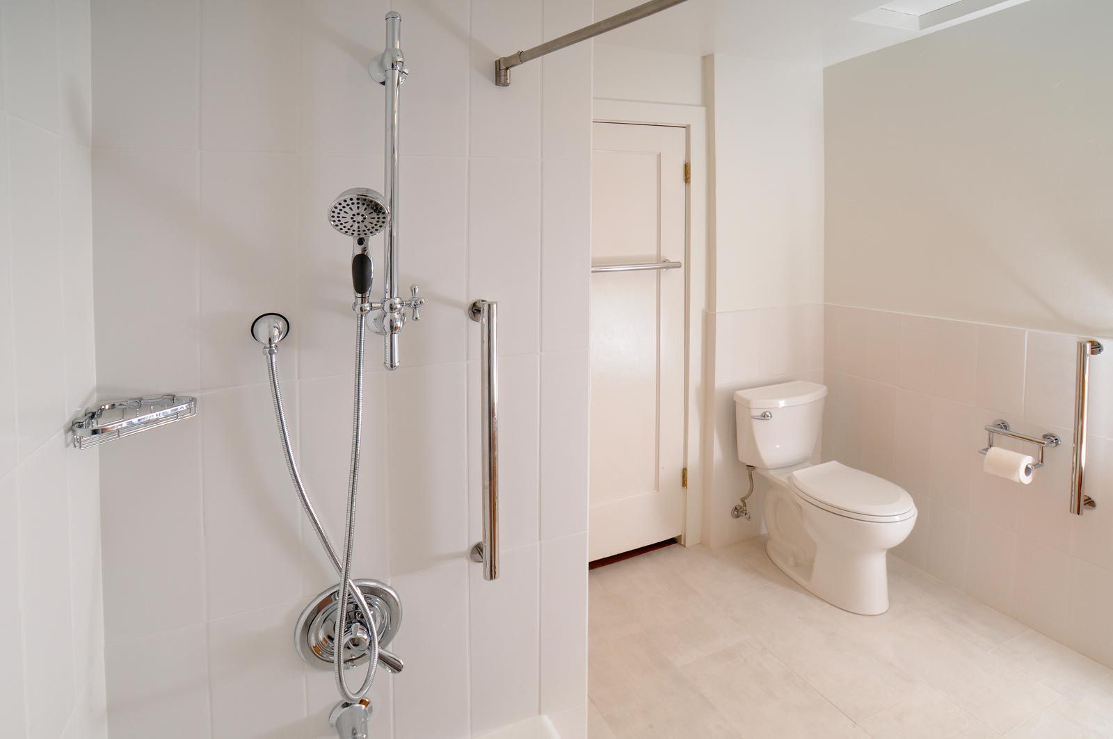 custom master bath tiled shower enclosure, floor and wainscoating